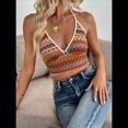 thumbnail image 4 of Camisolas de Punto para Mujer, de Verano, con Cuello Halter en V, A Rayas, Informales, Sin Mangas, para Playa, Vacaciones, Top Corto. Color Naranja L, 4 of 7