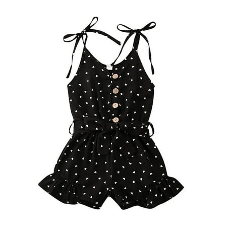 

Toddler Kids Baby Girl Floral Strappy Romper Straped Jumpsuit Hearts Print Sleeveless Clothes Outfit