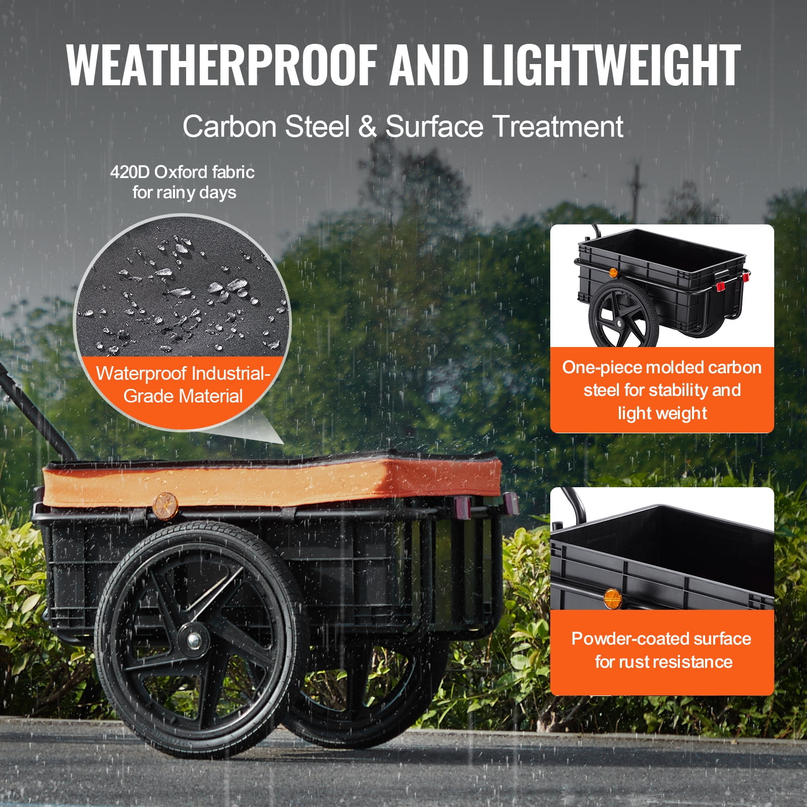 KFFKFF Bike Trailer for Cargo, 88 lbs Capacity, Sturdy Transport Cart, Foldable Design for Easy Storage, Comes with Water-Resistant Cover, 16' Wheels, Safety Reflectors, Fits 24'-28' Bikes