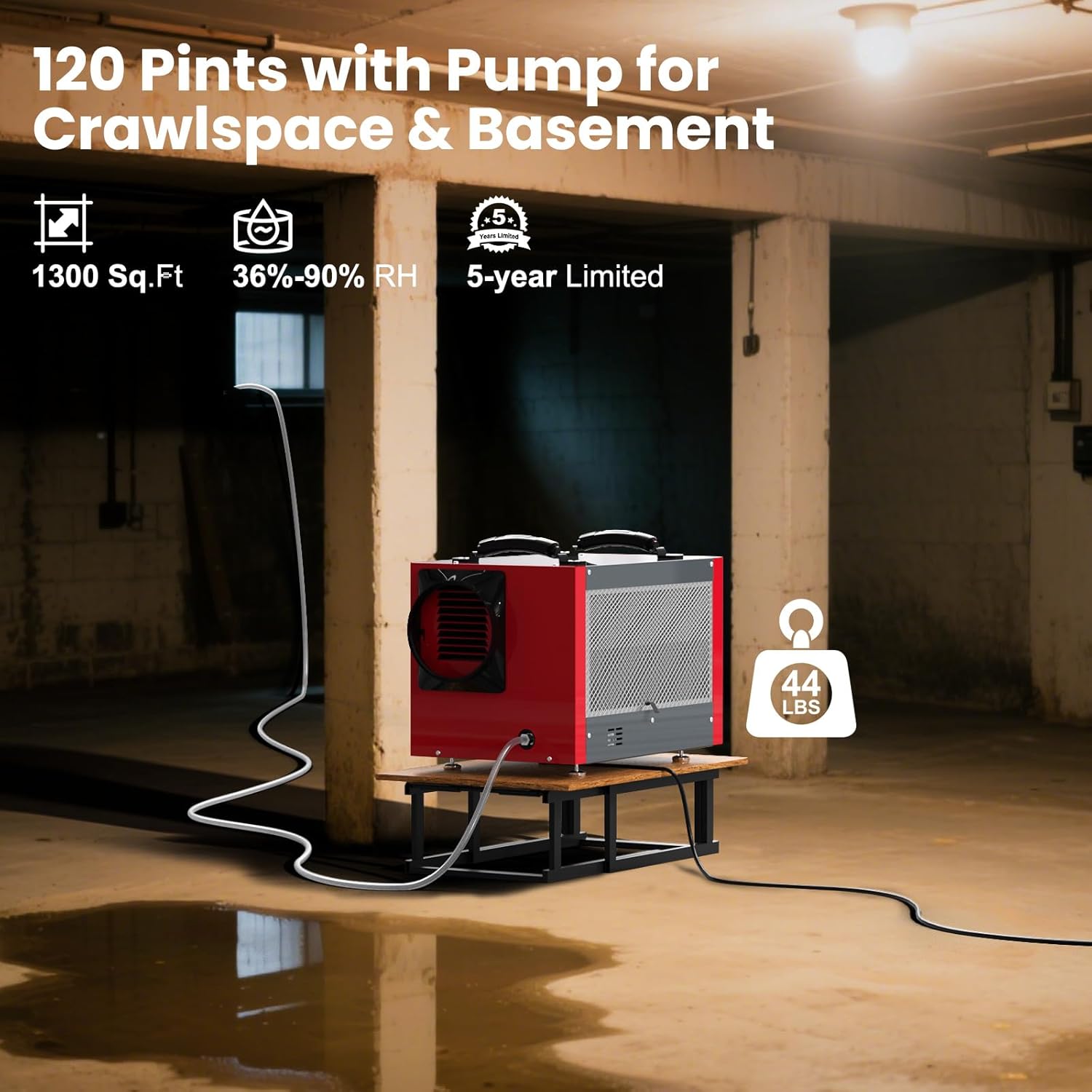 Abestorm 120 PPD Crawl Space Dehumidifier with Pump and Hose,  Energy Star Commercial Dehumidifier Up to 1,300 sq. ft. for Basement, Water Damage Restoration, Auto Defrost