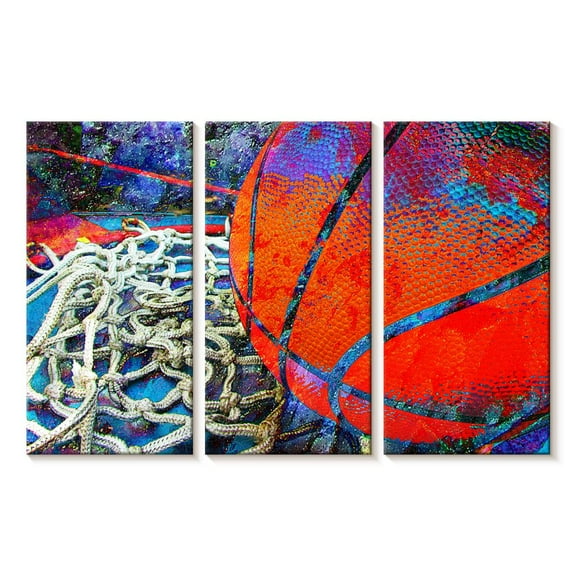 Elephant Stock Basketball Madness Wall Art - Horizontal Multi Panel Canvas - Living Room Wall Decor - Sports Multi Panel - Orange And Blue Decor By Takumi Park - 23" x 14"