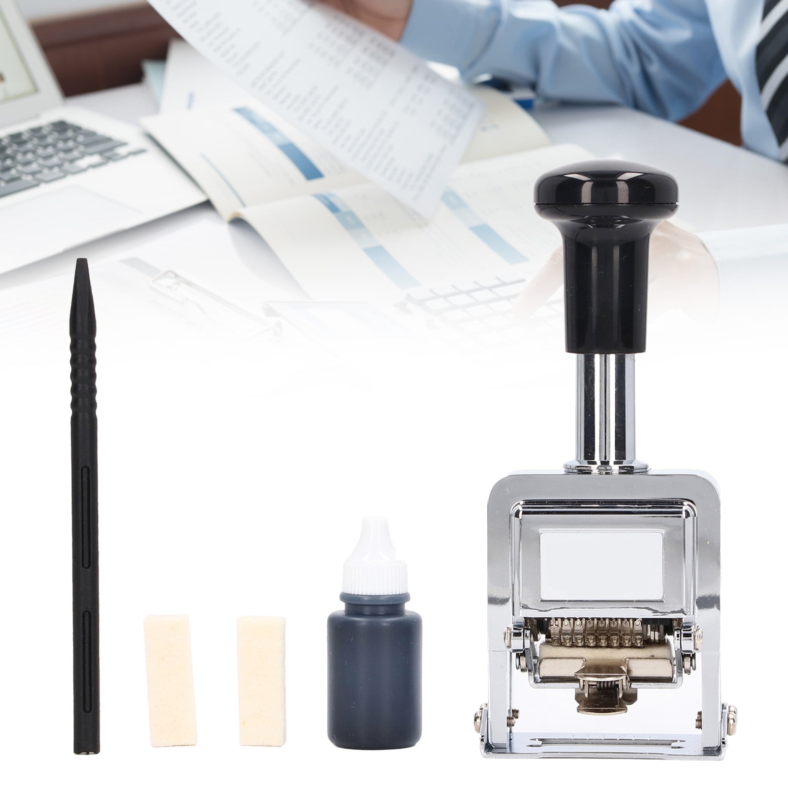Riousery 8-Digit Automatic Numbering Stamp, Self-Inking Handle Design for Banking, Medicine, Accounting, and Office Document Organization