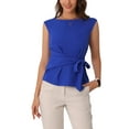 thumbnail image 2 of INSPIRE CHIC Women's Tie Front Boat Neck Cap Sleeve Work Blouse XS Royal Blue, 2 of 6