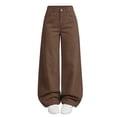 thumbnail image 2 of Spazoro Girls Wide Leg Pants with Pockets, Button Closure Solid Color Stretchy Loose Fit High Waist Faux Denim Casual Trousers Brown Size 9-10, 2 of 9
