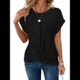 thumbnail image 1 of Camisetas para Mujer, con Mangas Murciélago Lisas y Dobladillo Cruzado, Informales, Ajustadas y A , Color Negro, Talla XL, 1 of 7