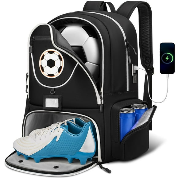 Mochila de fútbol YOREPEK de gran capacidad para niños con puerto USB