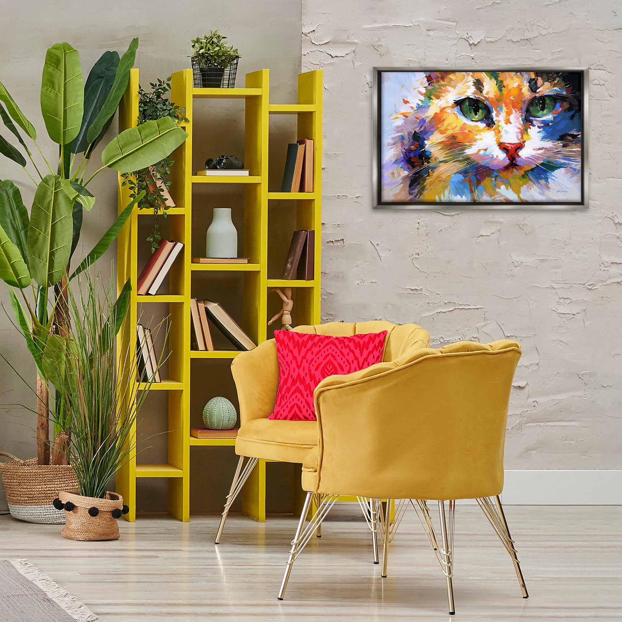 Stupell Industries Manx Cat Gaze Animals & Insects Painting Gray Floater Framed Canvas Art Print Wall Art, 25 x 17