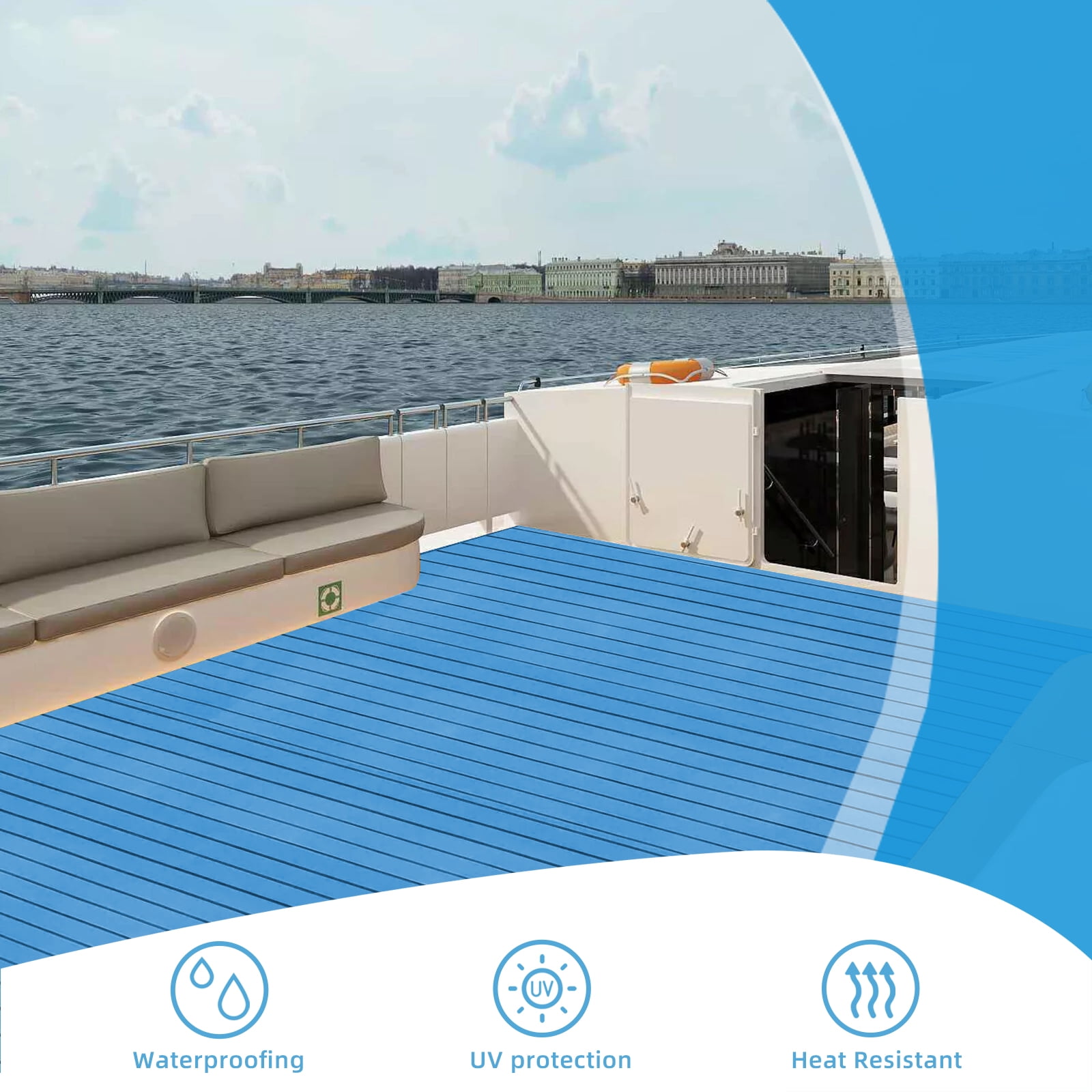 Boat Flooring EVA Foam Boat Decking Marine Mat Non-Slip Self-Adhesive Flooring Sheet for Motorboat Kayak Surfboard Garden Swimming Pools, 94.5" x 35.4"