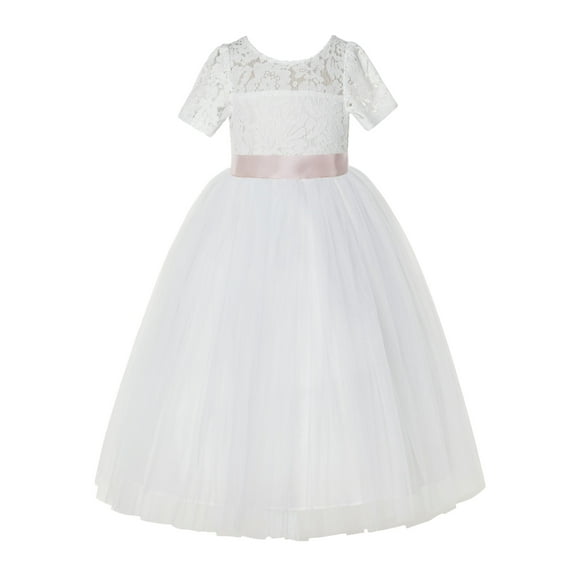 Ivory Floral Lace Tulle Flower Girl Dress Junior Ceremonial Gown LG2R