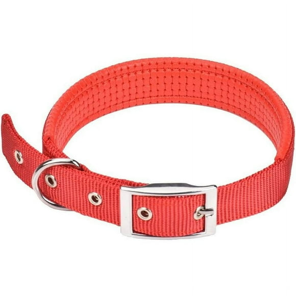 Hundehalsband, Bequemes Hundehalsband Verstellbares Hundehalsband mit Einfacher Schnalle Starkes Nylon Gepolstertes Welpenhundehalsband (L (Hals 42-57cm), Rot)