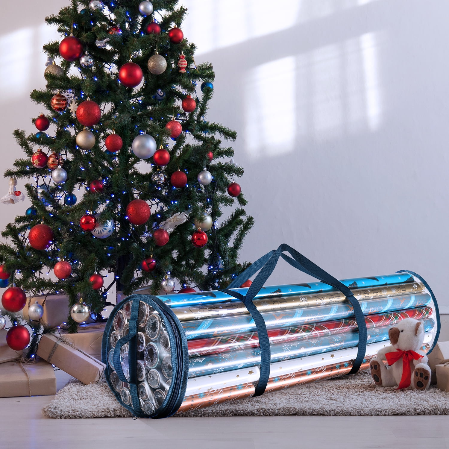 Xmas Wrapping Paper Storage Bag Pvc Clear Tidy Gift Wrap Organizer  Decoration