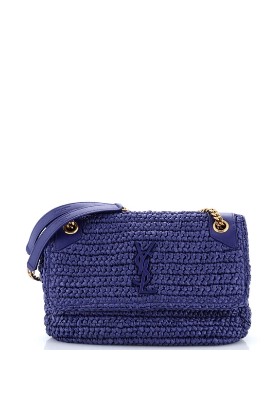 Pre-Owned Niki Chain Flap Bag Raffia Medium By Rebag