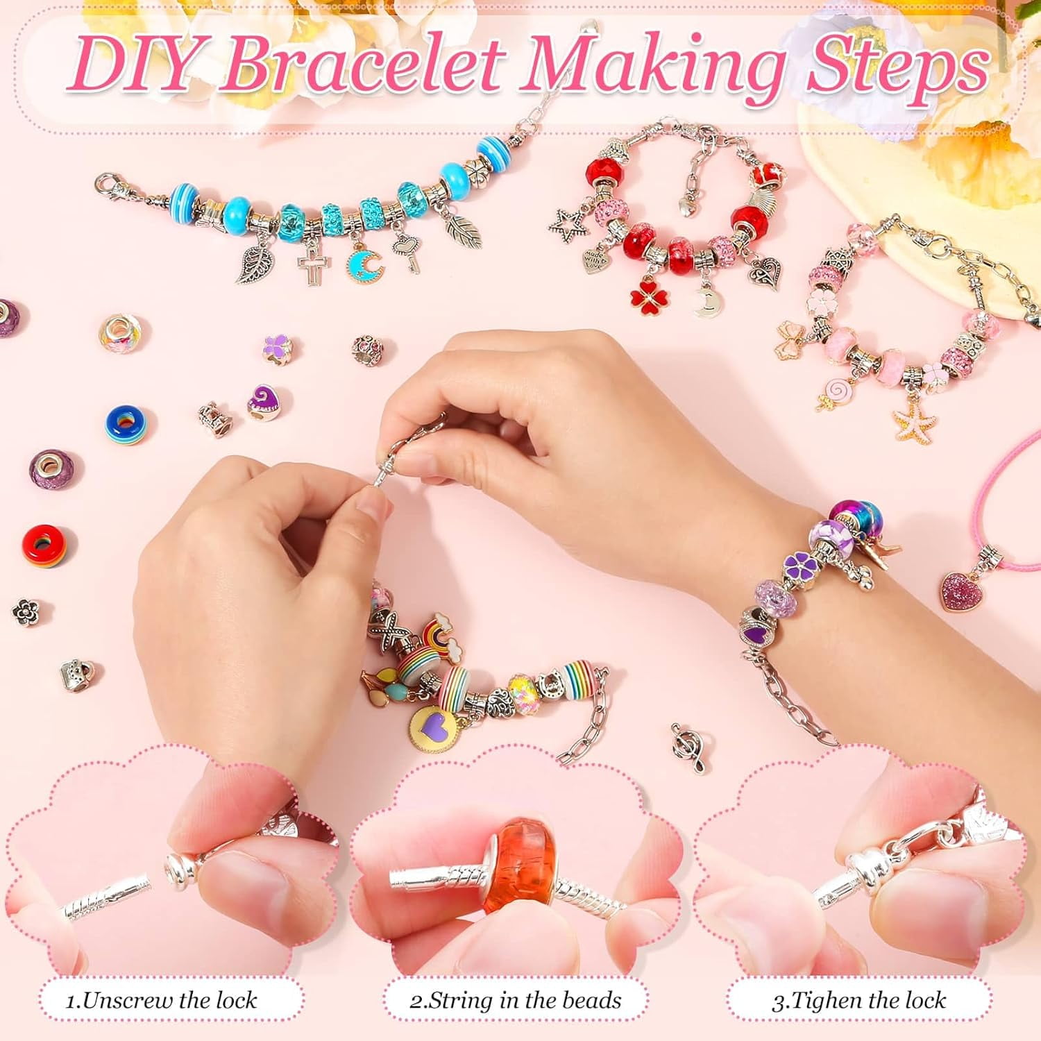 Girls Gifts for 6 7 8 9 10 Year Old, Charm Bracelet Making Kit,Kids DIY Arts Crafts Set for Girl Age 5-11 Birthday Gift DIY Jewelry Bracelet Toys for Teenage Girls(Purple)