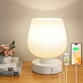 thumbnail image 2 of Lámpara de mesa táctil para mesita de noche - Lámpara de noche con puertos de carga USB C+A para dormitorio y sala de estar, lámpara de escritorio con pantalla de vidrio blanco para espacios pequeños, 2 of 10