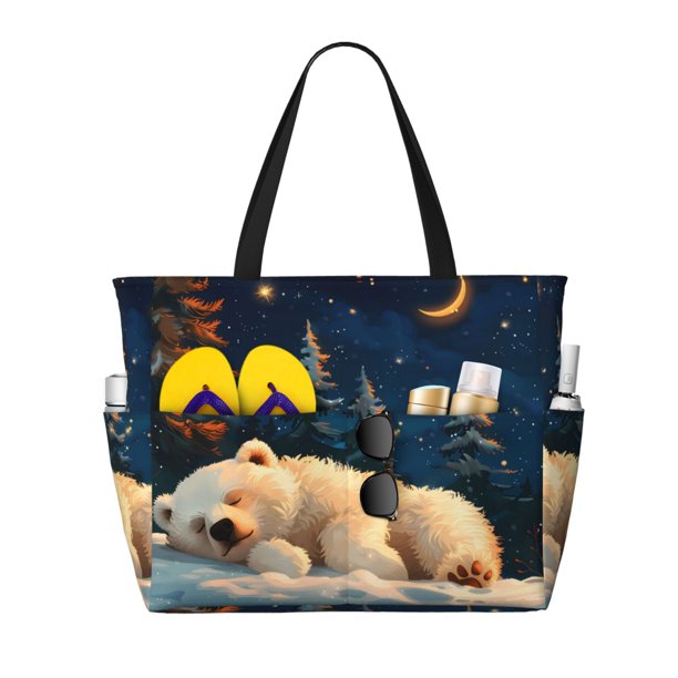 Fotbe Starry Sky Sleep White Bear Bolsa de Viaje para Playa - Resistente al Agua, Bolsa Tote de Gran Capacidad y Ligera con 7 Bolsillos para Mujeres y Hombres