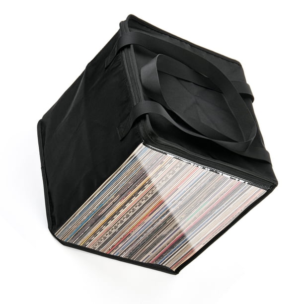 Inteprter OxfordCloth Estuche para discos de vinilo negro Almacenamiento elegante y funcional para LP Caja de almacenamiento para discos 12 Almacenamiento y organización del hogar