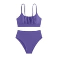 thumbnail image 5 of Women's Solid‑Color High‑Waist Two‑Piece Bikini Set Padded Wire‑Free Loose Spaghetti Strap Split Swimsuit Purple S(S), 5 of 6