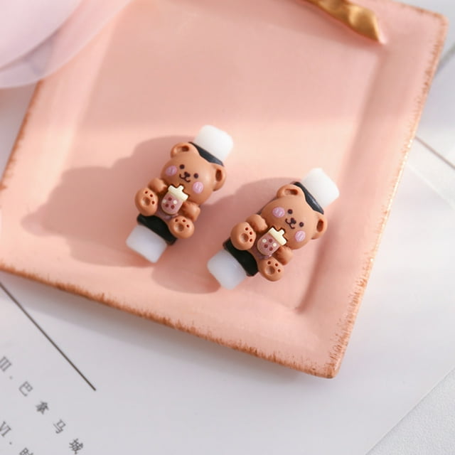 Charger Cable Protector Usb Charger Cable Saver USB Cable Protector Cartoon Cute Phone Charging Cable Earphone Protective Case Accessories Coffee Milk Tea Bear