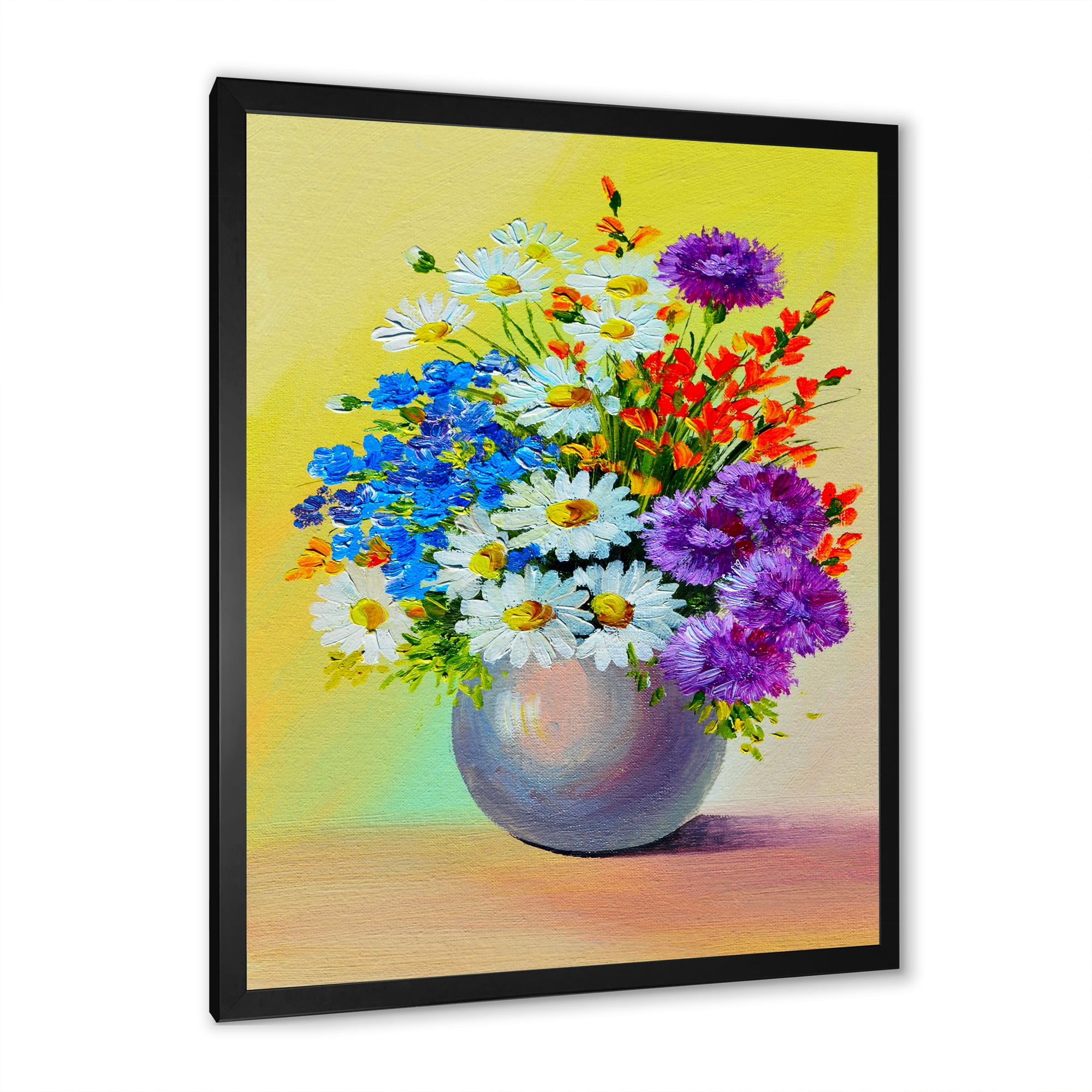 Designart 'Still Life A Bouquet Of Red Blue & White Flowers' Traditional Framed Art Print