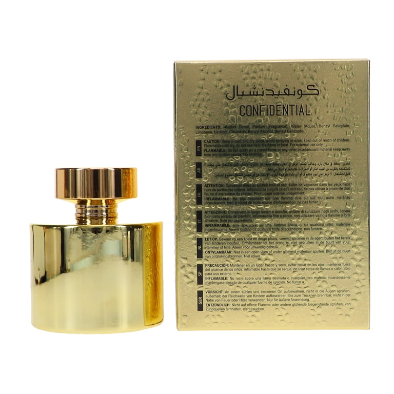 Lattafa Confidential Private Gold, 3.4 oz EDP Spray, Chypre Fruity