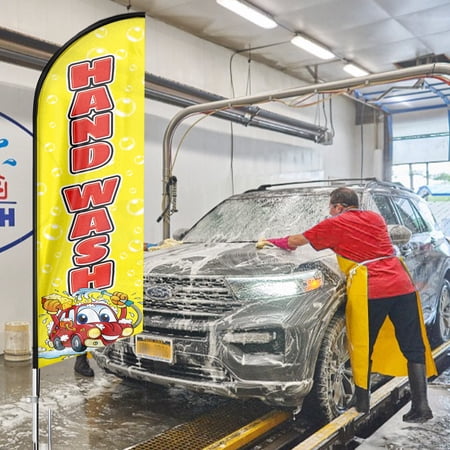 Hand Wash Swooper Flag, 8FT Hand Wash Advertising Feather Flag, Hand Wash Banner ,Signs for Businesses and Storefronts(Flag Only)