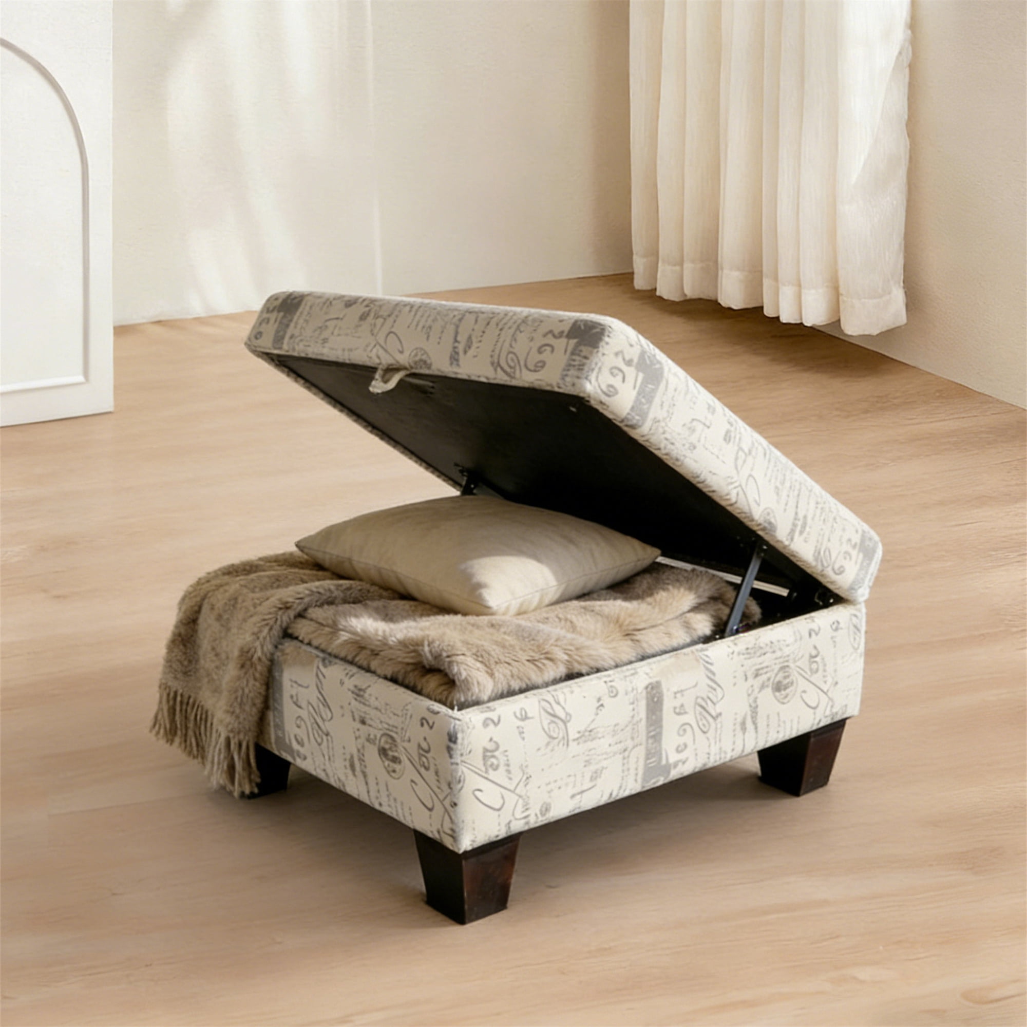 Aukfa 32" Storage Ottoman Bench with Lift Top for Home Office, Linen, Beige