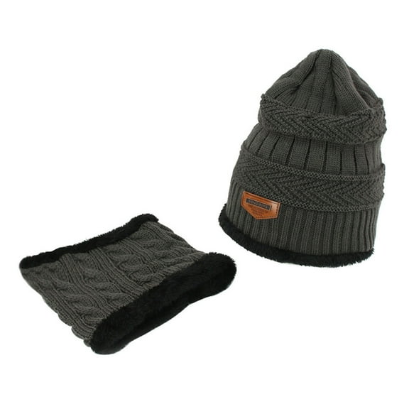 Dyfzdhu 2Pcs Men Women Winter Warm Knitted Beanie Hat Scarf Keep Set Gray