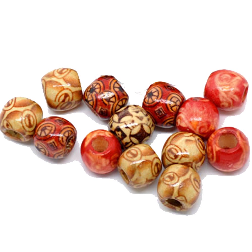 90 Wood Large Hole Macrame, Loose Beads, 12mm Mixed Colors Painted