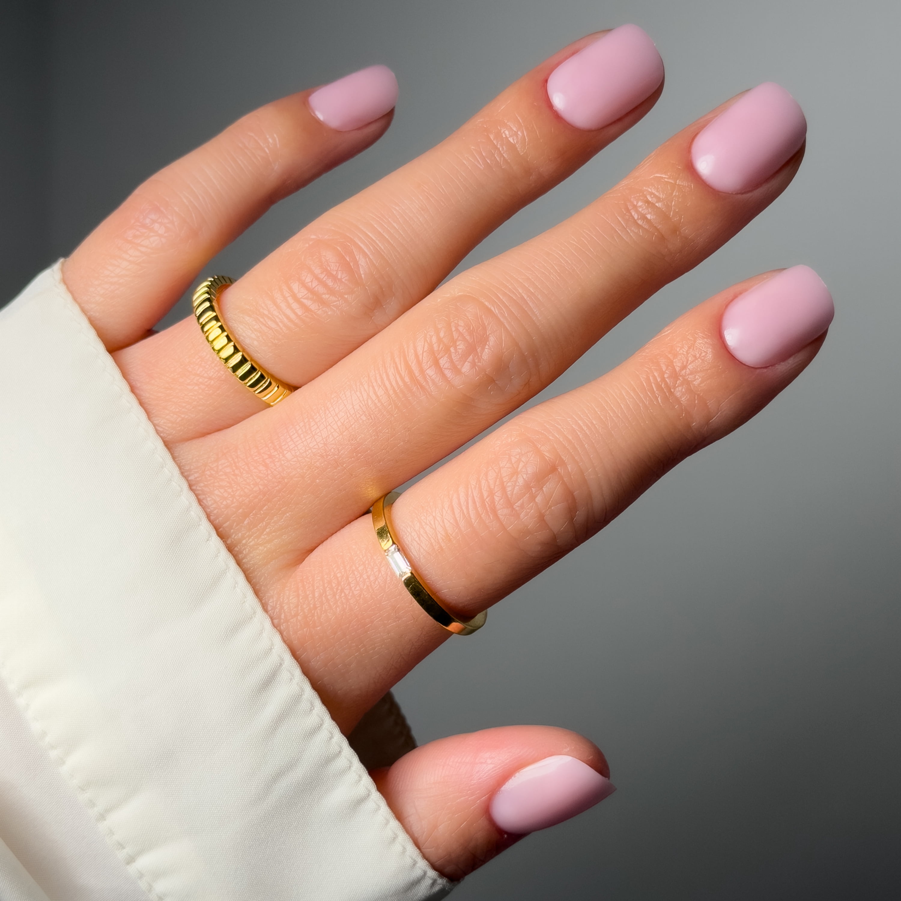 Salon Perfect Artificial Fake Press On Nails, 451 Milky Pink, Short Squoval, File, Glue and Prep Pad Included, 30 Nails