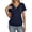 Navy #005, variant on Womens Short Sleeve Tops Banded Bottom V Neck Summer T Shirt Casual Basic Tees Navy L