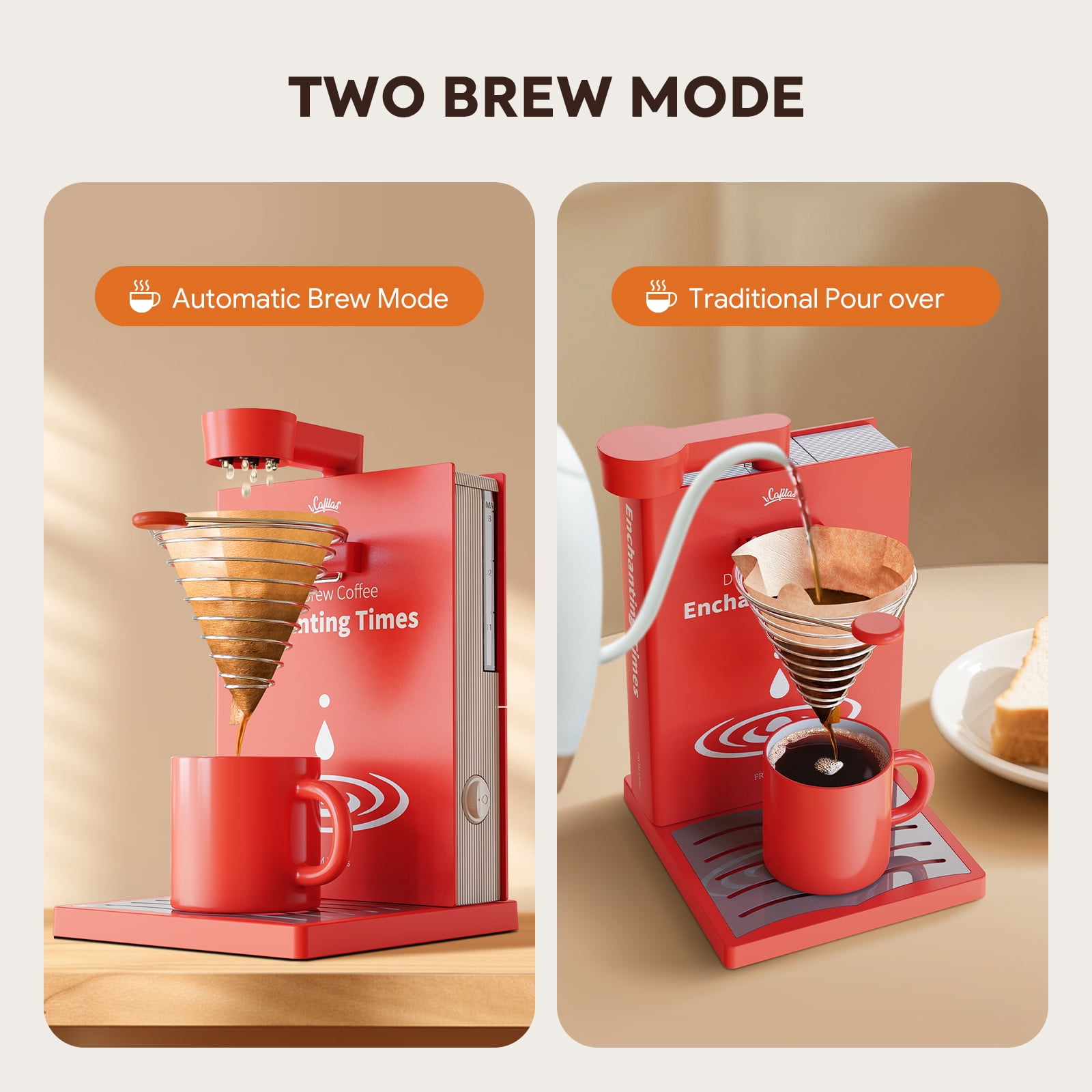 i Cafilas Portable Foldable Electric Pour Over Coffee Machine,Drip Electric Coffee Maker with Elegant Design for Car Truck Camping Hiking Outdoors Golfing, 10oz.Capacity,400W (Brown)