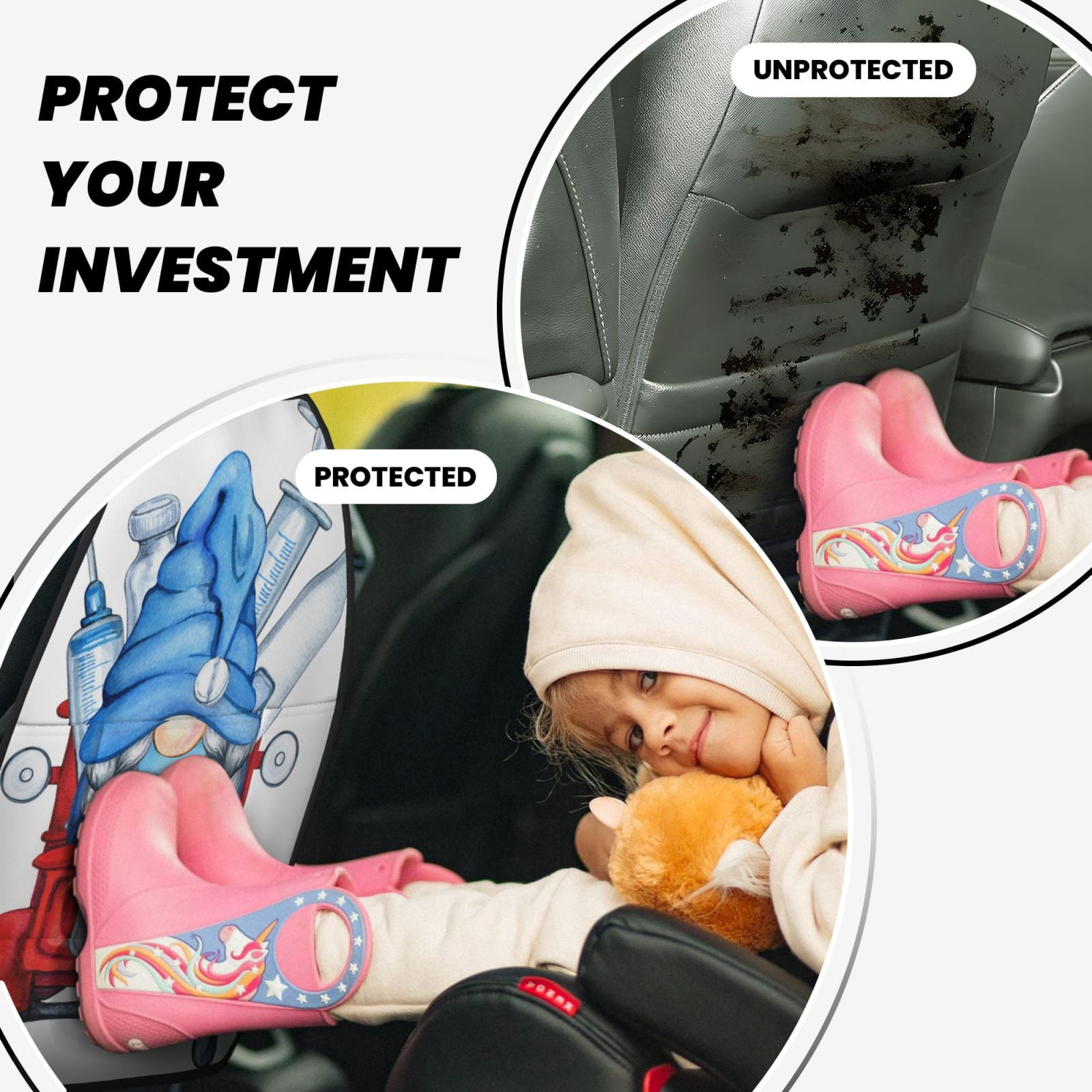 Kdxio Medicine Gnome Truck Red Print 2 Pack Car Kick Mat Seat Cover Back Protector Mat with Pockets for Organizer Backseat Protector and Storage Anti Kick Pad for Vehicles