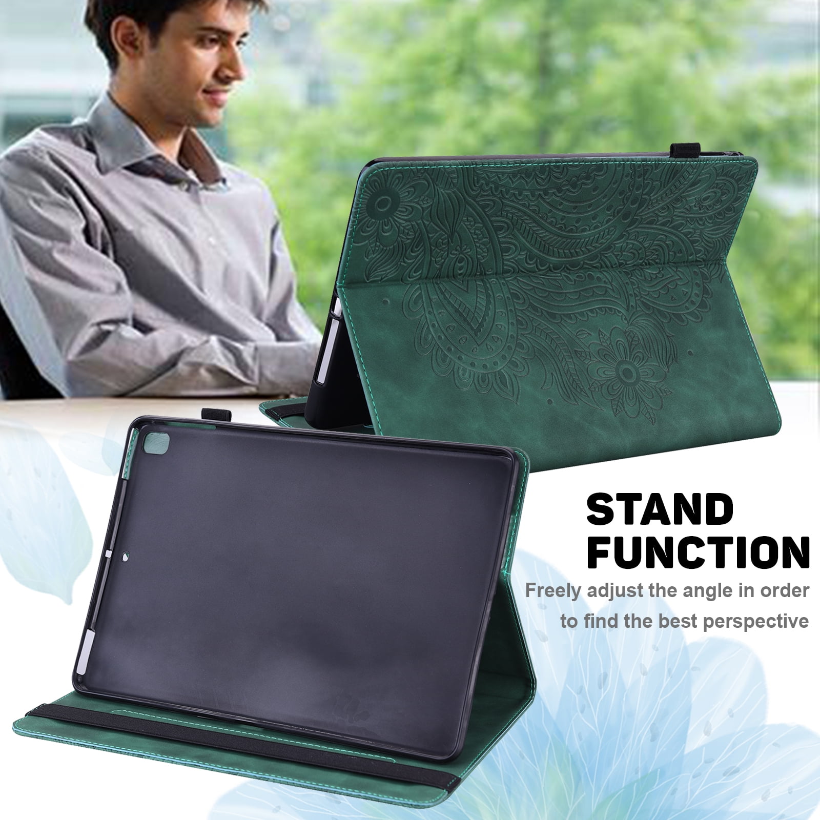 Tarise for iPad 10th Generation Case 2022 with Pencil Holder, Embossed Pattern Premium PU Leather Folding Stand Shockproof Folio Book Slim Case Cover for 2022 iPad 10th Gen A2696 A2757 A2777, Green