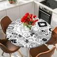 thumbnail image 2 of Black White Round Tablecloth 45-54 Inch Round Fitted Table Cloth with Elastic Edge, Game Console Computer Gaming Sketch Style Waterproof Table Cover Protector for Outdoor Picnic Party Dining, 2 of 6
