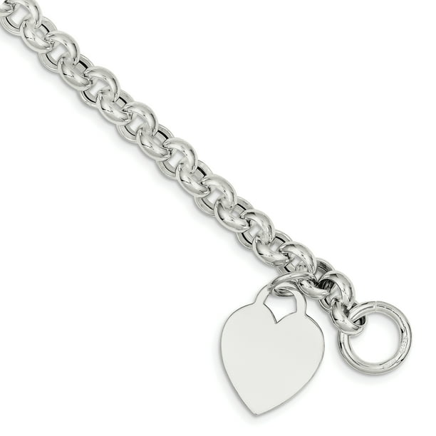 925 Sterling Silver Engraveable Heart Toggle Bracelet 7.5 Inch 