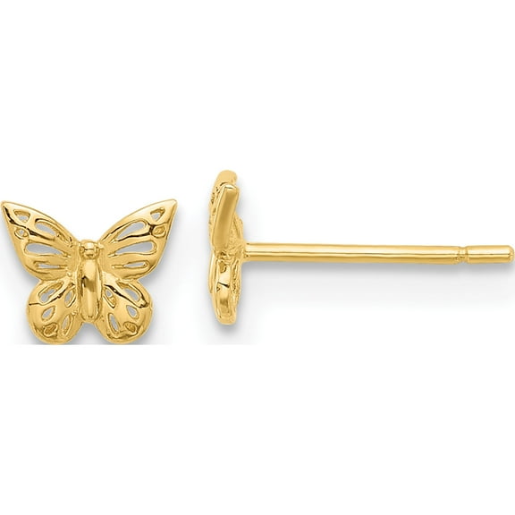 14K Yellow Gold Polished Butterfly Post Earrings (Width 6) (Length 4.9) - Jbsp