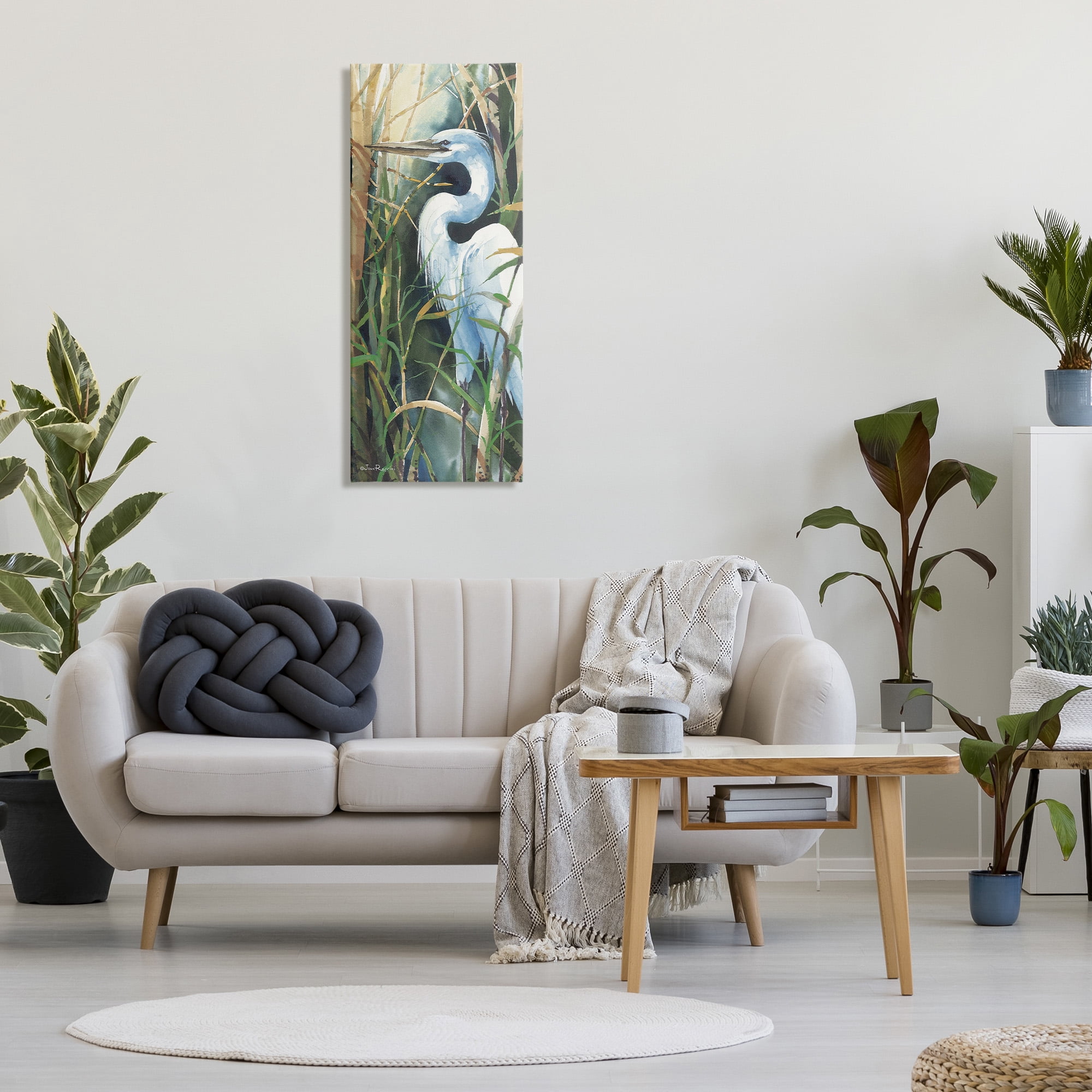 Stupell Industries Egret & Marshland Leaves Animals & Insects Painting Gallery Wrapped Canvas Art Print Wall Art, 17 x 40