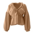 thumbnail image 5 of Tops for Women Trendy V Neck Ruffled Retro Soft Relaxed Casual Blouse Tops Summer Tops, 5 of 5
