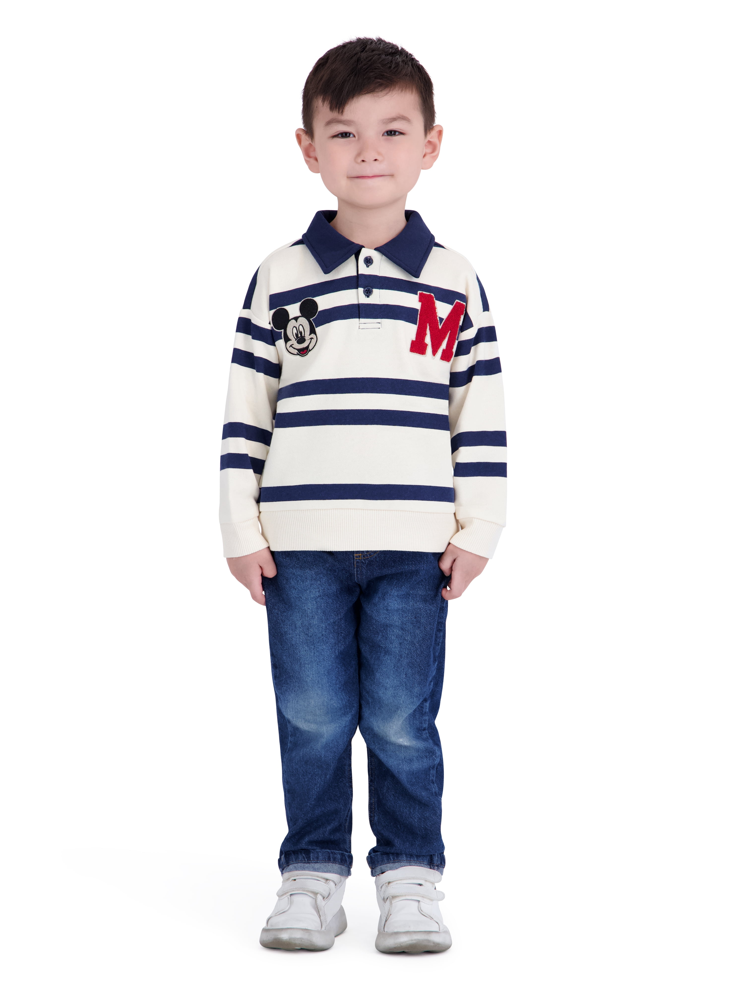 Mickey Mouse Toddler Boy Cream Long Sleeve Rugby Shirt, Sizes 12M-5T