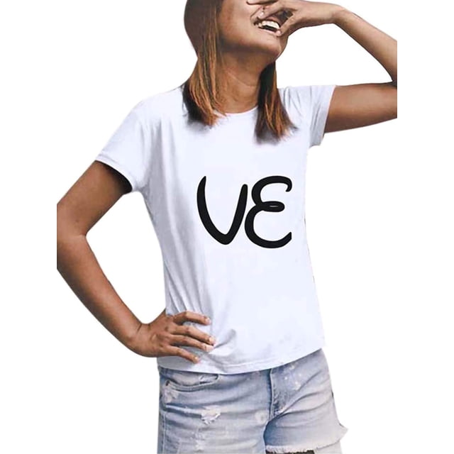 Bellella Hauts pour Hommes Blouse à Manches Courtes T-Shirt de la Saint-Valentin T-Shirt Décontracté à Col Rond Tee Femmes Femmes Blanc TP