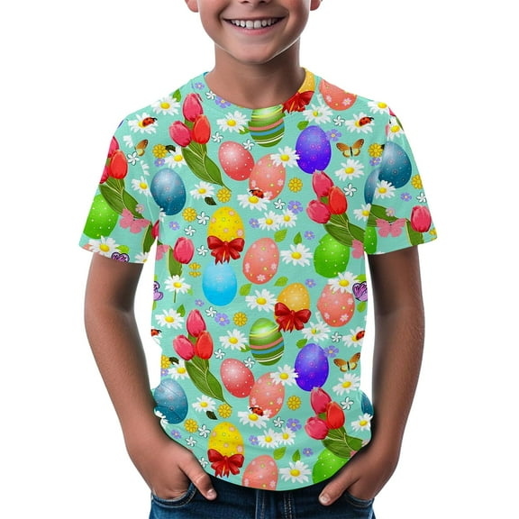 XXWXYD Clearence Easter Egg Hunt Kids T-Shirt | Floral Bunny Design with Colorful Eggs | Ultra Soft Girls Tee | Spring Festival Comfort Wear Ages 3-14 Years (10-11Years,AG)