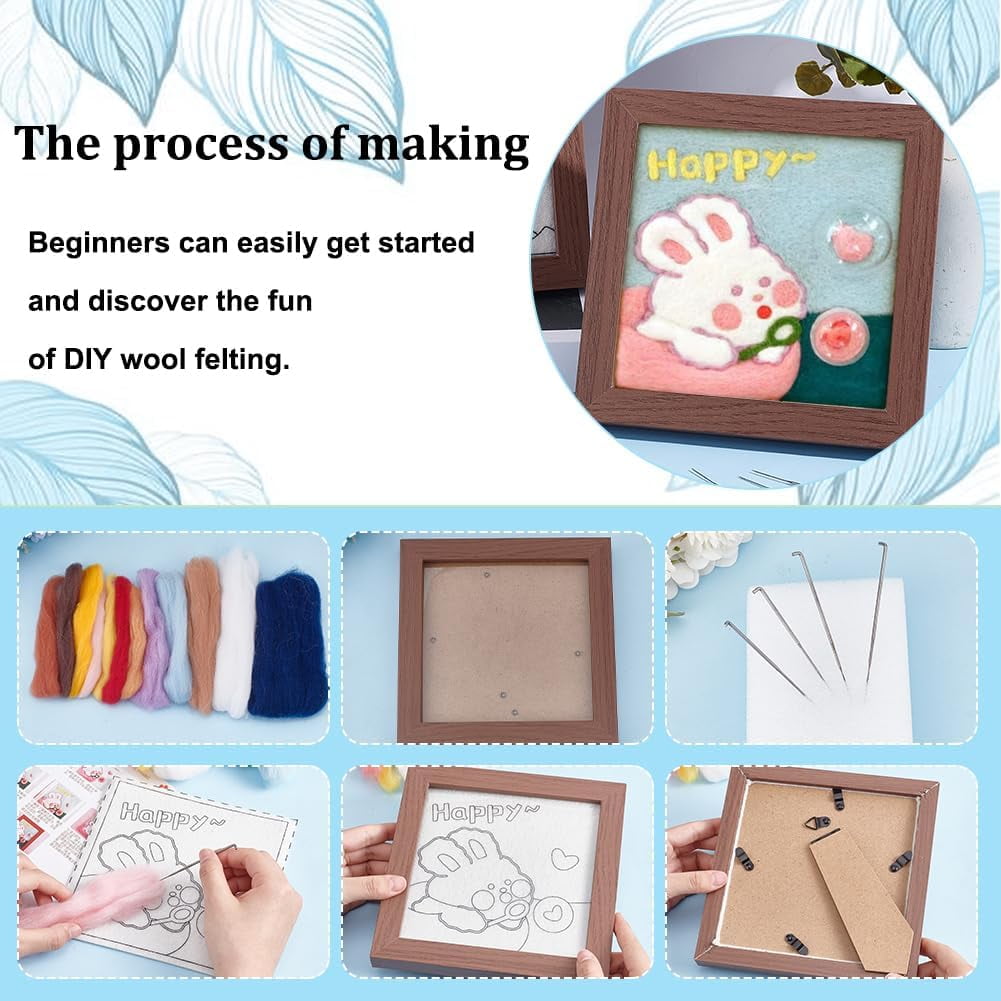 2 Sets 2 Styles Needle Felting Craft Kit Rabbit Photo Frame Needle Felting Kit for Beginners Bear Needle Felting Starter Kit with Photo Frame Wool Felt Painting Set for DIY Needlework for DIY