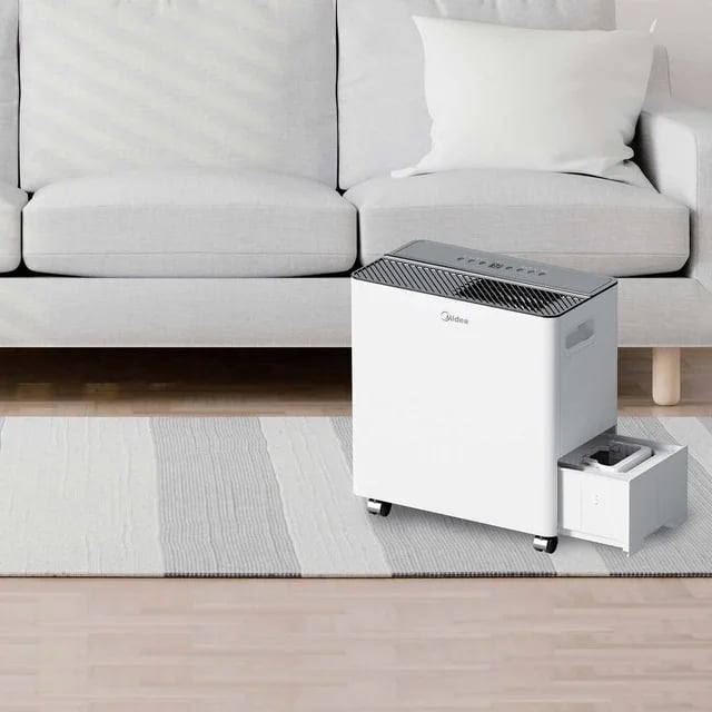 Restored Midea  Dehumidifier, 50 Pint, Up To 4,500 Sq Ft, Built-In Pump, Wi-Fi and Alexa, White