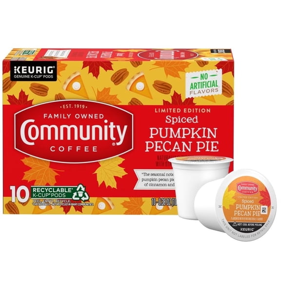 Community Coffee Spiced Pumpkin Pecan Pie Flavored Keurig Coffee Pods, 10 Count, Limited Edition, Medium Roast, 10 count (Pack of 1)