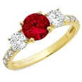thumbnail image 3 of 1.97 ct Round Cut Natural Garnet 3 Stone 18K Yellow Gold Womens Engagement Ring, 3 of 4