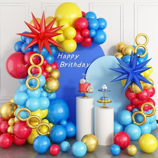 Kit de arco para globos Sowide Sonic rojo, azul y amarillo con globos