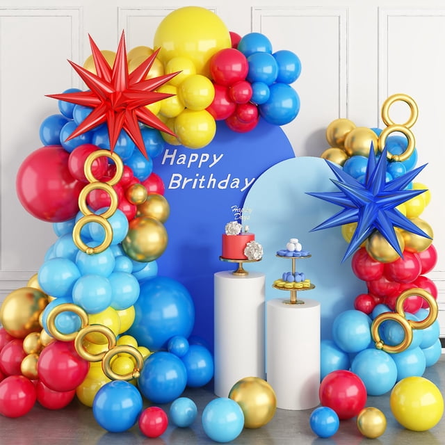 Kit de arco para globos Sowide Sonic rojo, azul y amarillo con globos