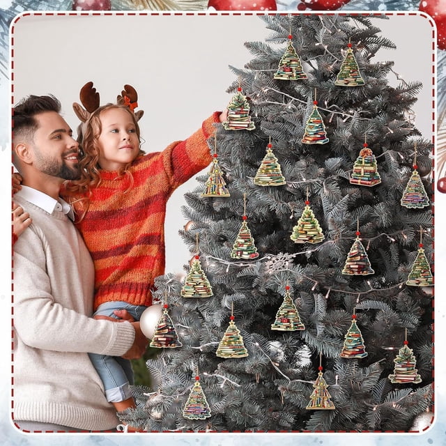 Adornos para árbol de Navidad | Juego de 12 colgantes para decoración navideña | Adornos de madera con forma de árbol para el hogar, fiestas y decoración de temporada