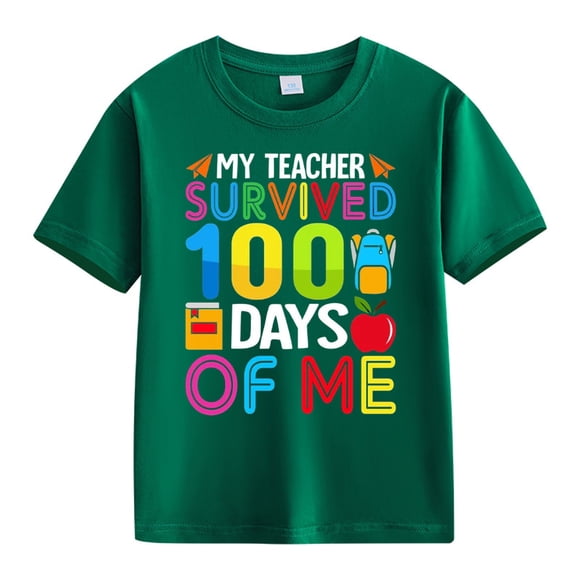 LNMQLPDBS Cute Summer Tops 100th Day of School Shirt Graphic Printed Short Sleeve Shirts Casual Crewneck Loose Tshirts for Unisex Baby