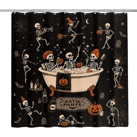 Halloween Skeleton Shower Curtain Bath Party Spooky Bathroom Decor with Hooks 71x71 Inches